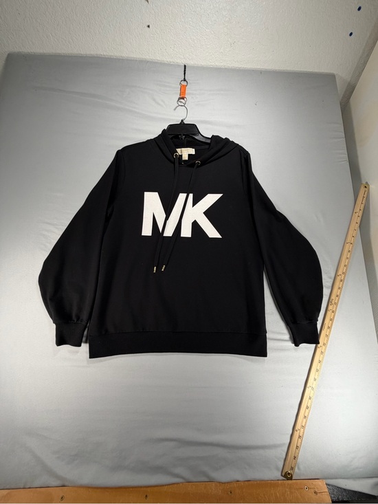 Michael Kors Tops - Michael Kors Women Medium Black Pullover Hoodie Big White MK Logo Sweatshirt